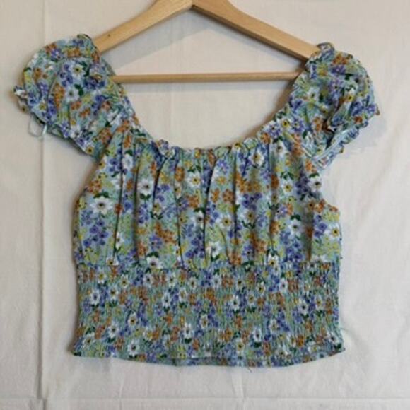 Cottage Core Crop Top Women‎ Lg Floral Tie Smock Milk Maid Feminine Prairie Mine - Picture 6 of 8